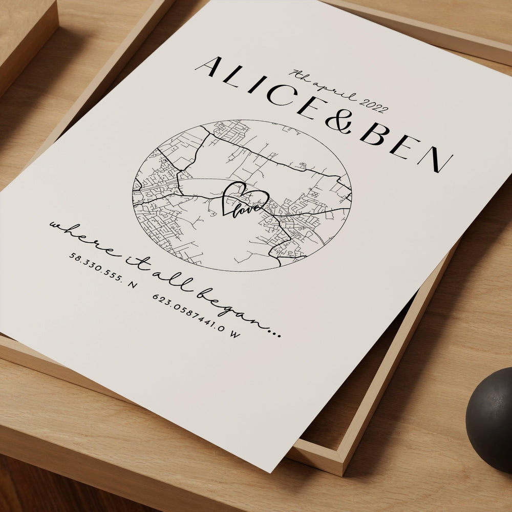 
                  
                    Personalised Anniversary Map Print, Where it all began home map print, Home Map Gift for Anniversary, Christmas Gifts for Him and Her - Glam and Co 
                  
                