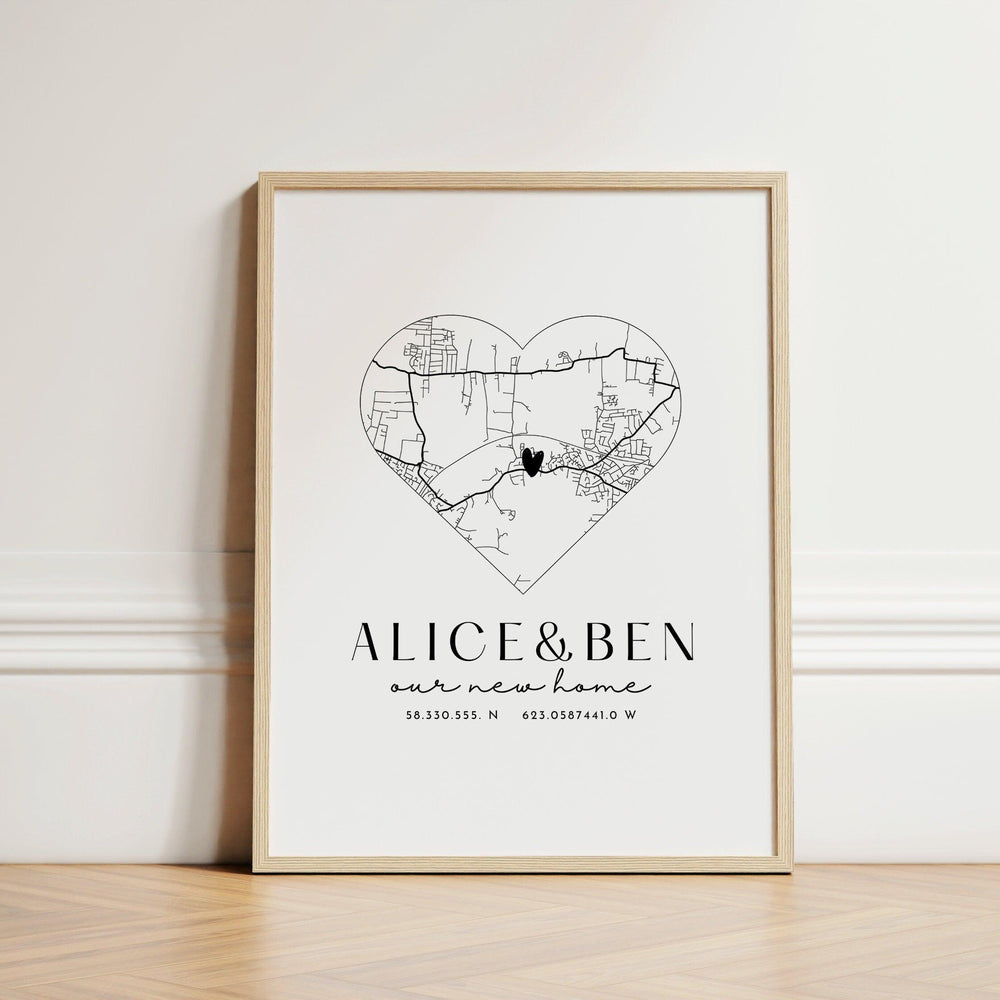 
                  
                    New Home Gift Map Print, New Home Heart Map, Personalised First Home Map, Personalised Housewarming Map Print, New Home Moving Gift Print - Glam and Co 
                  
                
