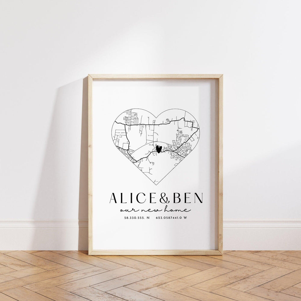 
                  
                    New Home Gift Map Print, New Home Heart Map, Personalised First Home Map, Personalised Housewarming Map Print, New Home Moving Gift Print - Glam and Co 
                  
                