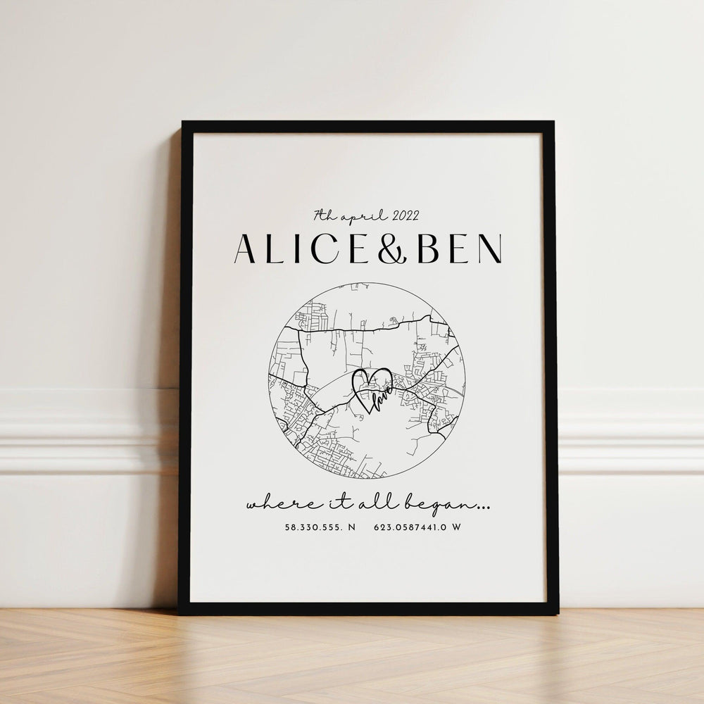 
                  
                    Personalised Anniversary Map Print, Where it all began home map print, Home Map Gift for Anniversary, Christmas Gifts for Him and Her - Glam and Co 
                  
                