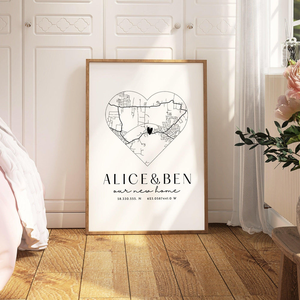 
                  
                    New Home Gift Map Print, New Home Heart Map, Personalised First Home Map, Personalised Housewarming Map Print, New Home Moving Gift Print - Glam and Co 
                  
                