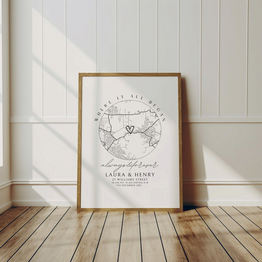 
                  
                    Personalised Anniversary Gift Map Print - Where it all began, Map Gift for Her Wife Girlfriend, Map Gift for Him Husband Boyfriend - Glam and Co 
                  
                