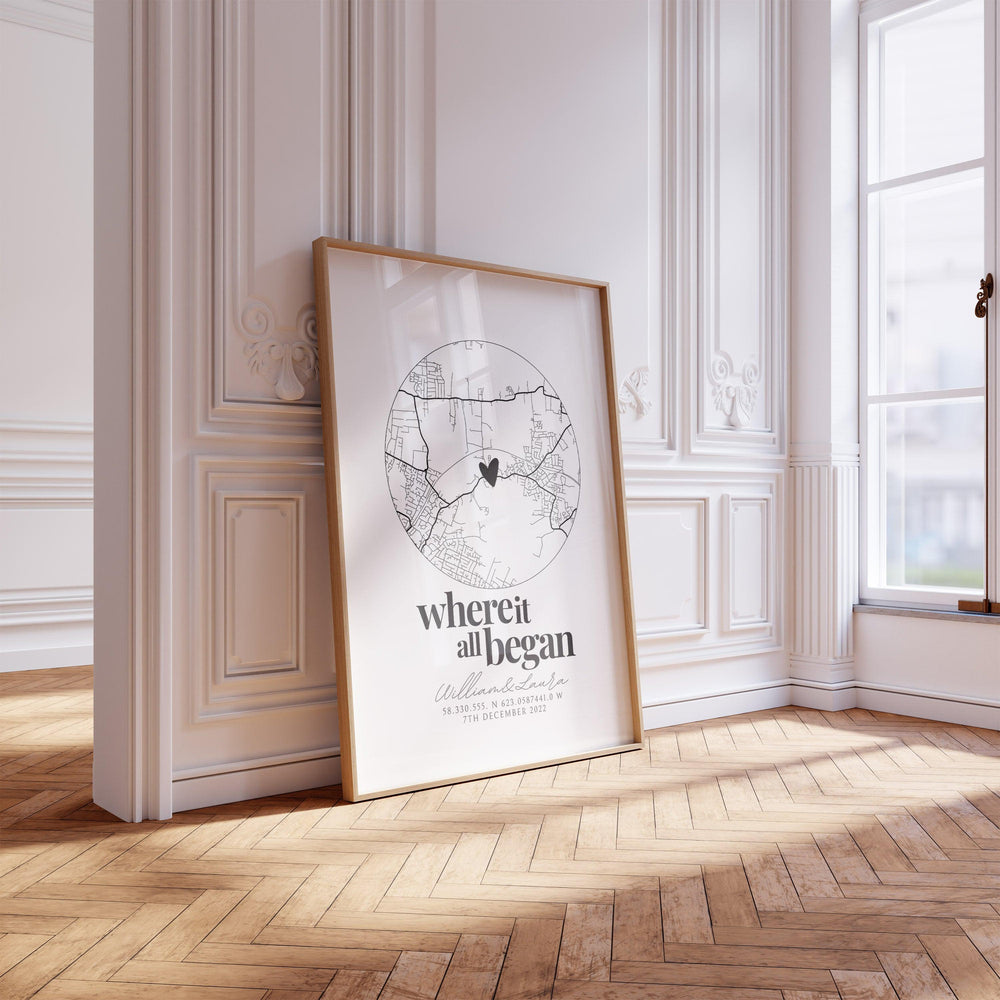 
                  
                    Personalised Map Print, Anniversary Gift, Where it all began, Map Gift for Her Wife Girlfriend, Map Gift for Him Husband Boyfriend - Glam and Co 
                  
                