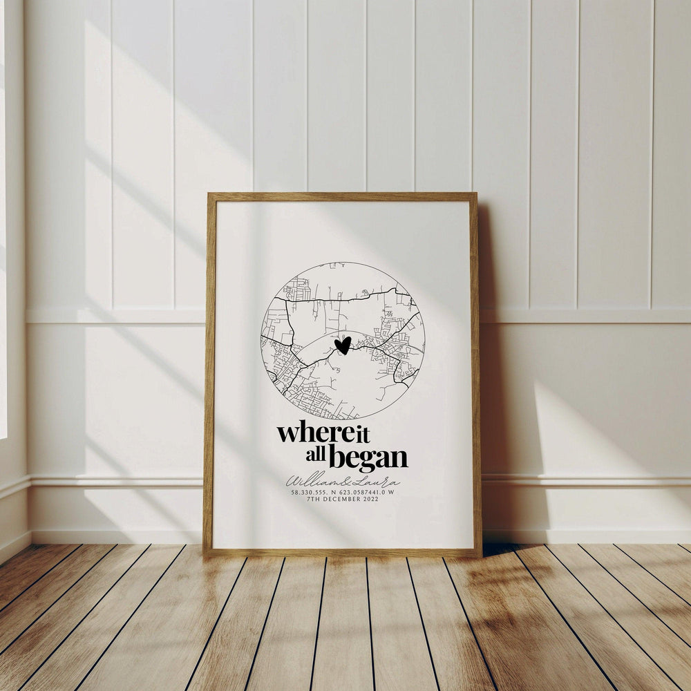 
                  
                    Personalised Map Print, Anniversary Gift, Where it all began, Map Gift for Her Wife Girlfriend, Map Gift for Him Husband Boyfriend - Glam and Co 
                  
                
