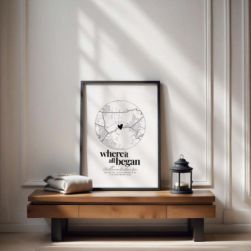 
                  
                    Personalised Map Print, Anniversary Gift, Where it all began, Map Gift for Her Wife Girlfriend, Map Gift for Him Husband Boyfriend - Glam and Co 
                  
                