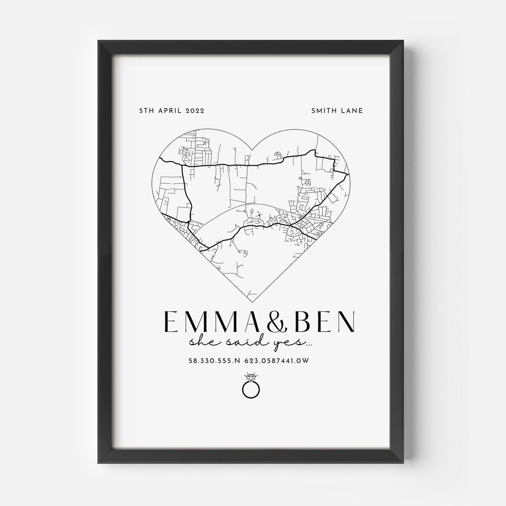 Engagement Gift, She Said Yes Print, Personalised Couples Engagement Gift, She Said Yes Gift Ideas, Engagement Gifts and Keepsake - Glam and Co 