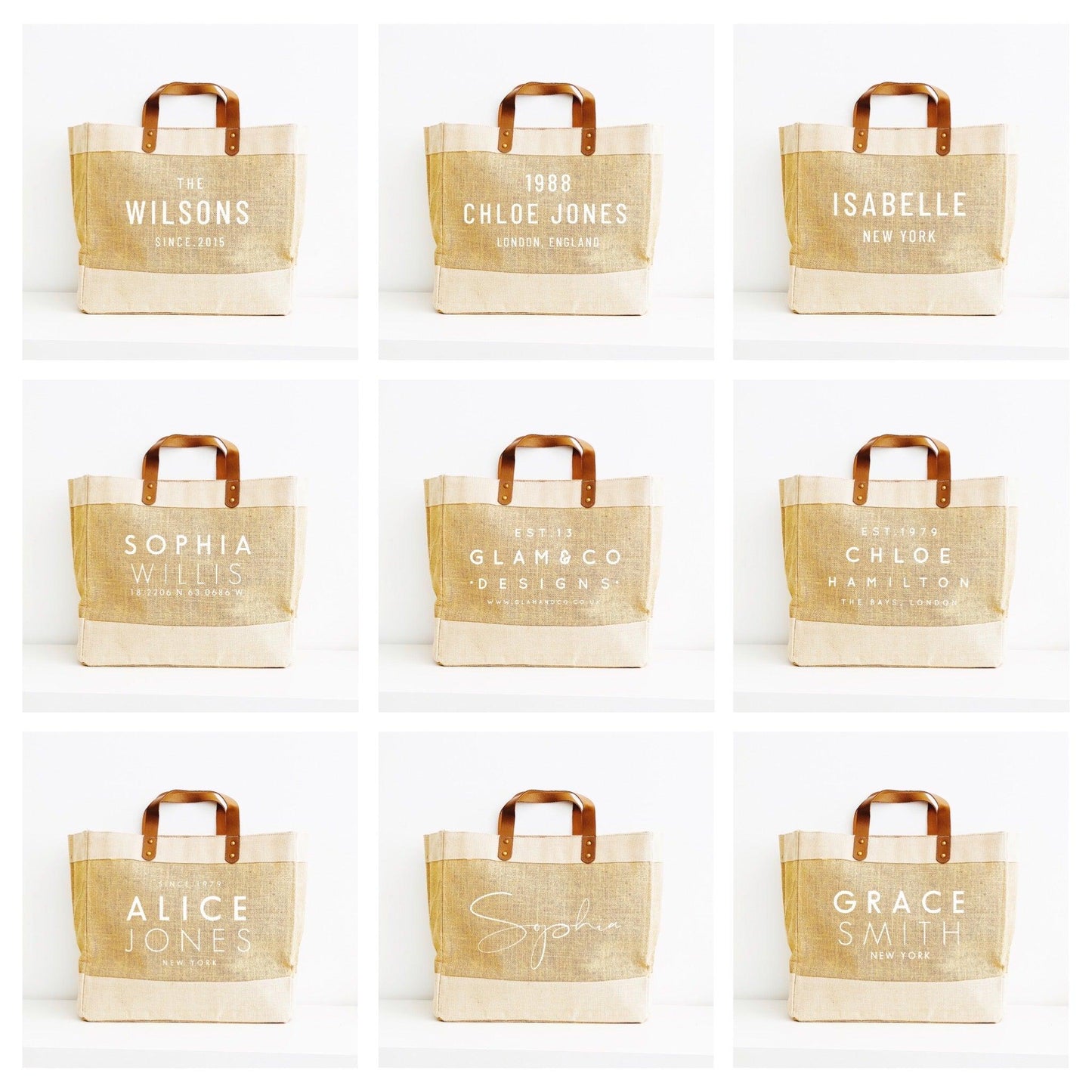 Personalised Jute Tote Bag - Name - Glam and Co 
