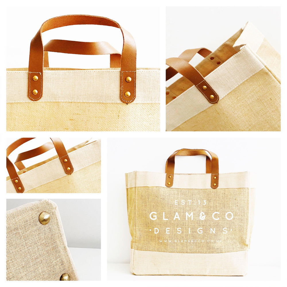 
                  
                    Personalised Jute Tote Shopping Bag | Name and Co-Ordinates - Glam and Co 
                  
                